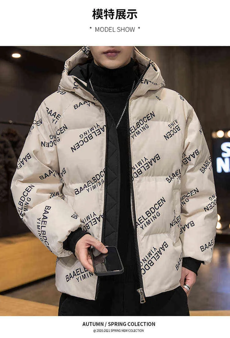 Mäns Mode Vinter Vit Duck Down Jacket Koreansk version av trenden med förtjockning Kort glänsande jacka Casual Youth Stand-Up C G1108