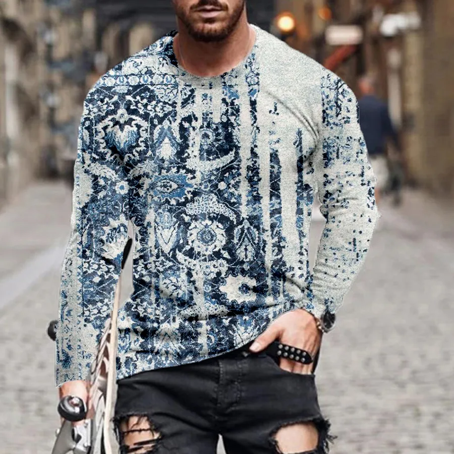 Spot lente- en herfstmodellen Europese en Amerikaanse heren- en damesmode casual eenvoudige print ronde hals T-s met lange mouwen