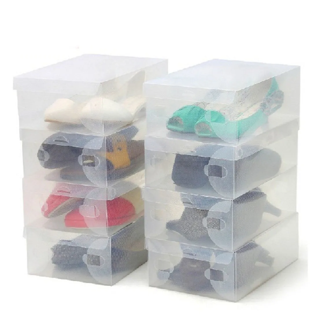 透明な透明なプラスチックシューズボックス収納ボックス折りたたみ式SケースホルダーSオーガナイザーケース210309