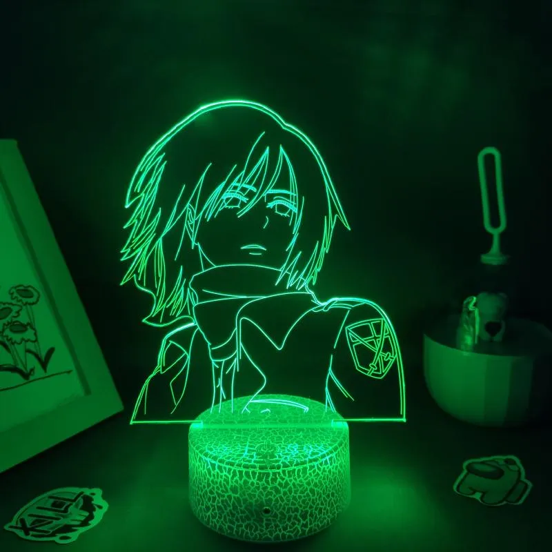 Luci notturne manga lampada di lava 3d mikasa attaccante dell'ackerman su titano anime figure a led rgb batteria da letto arredamento la camera da letto home252d