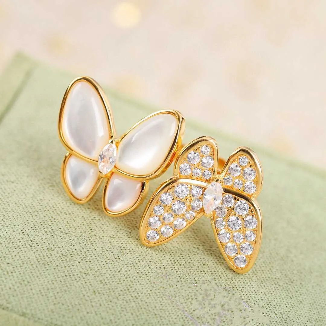 Marka czysto 925 srebrna biżuteria Mother of Pearls Butterfly Pierścionki ślubne biżuteria