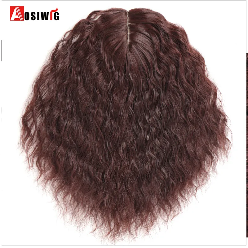 AOSI femmes pince dans les Extensions de cheveux 2 Clips en Topper cheveux naturels bouclés noir brun cheveux synthétiques avec frange faux postiche 220217