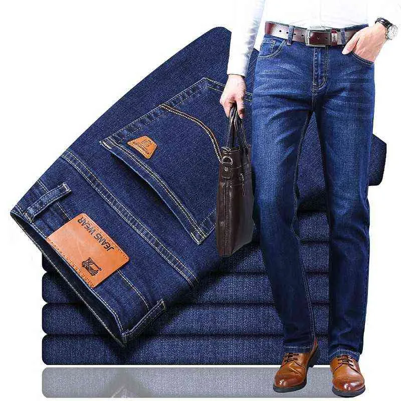 Marke Herrenmode Jeans Business Casual Stretch Slim Jeans Klassische Hose Denim Hosen Männlich Schwarz Blau 211206