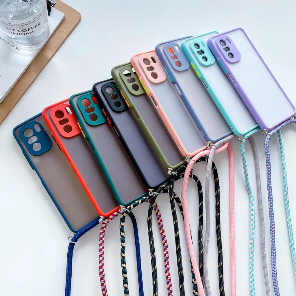 Hang Neck Strap Crossbody Cordino Custodie Xiaomi Redmi Nota 10 8 9 Pro 7 10S 9T 9C Mi 11 Lite 10T Mi10T POCO X3 NFC M3 F3 Copertura