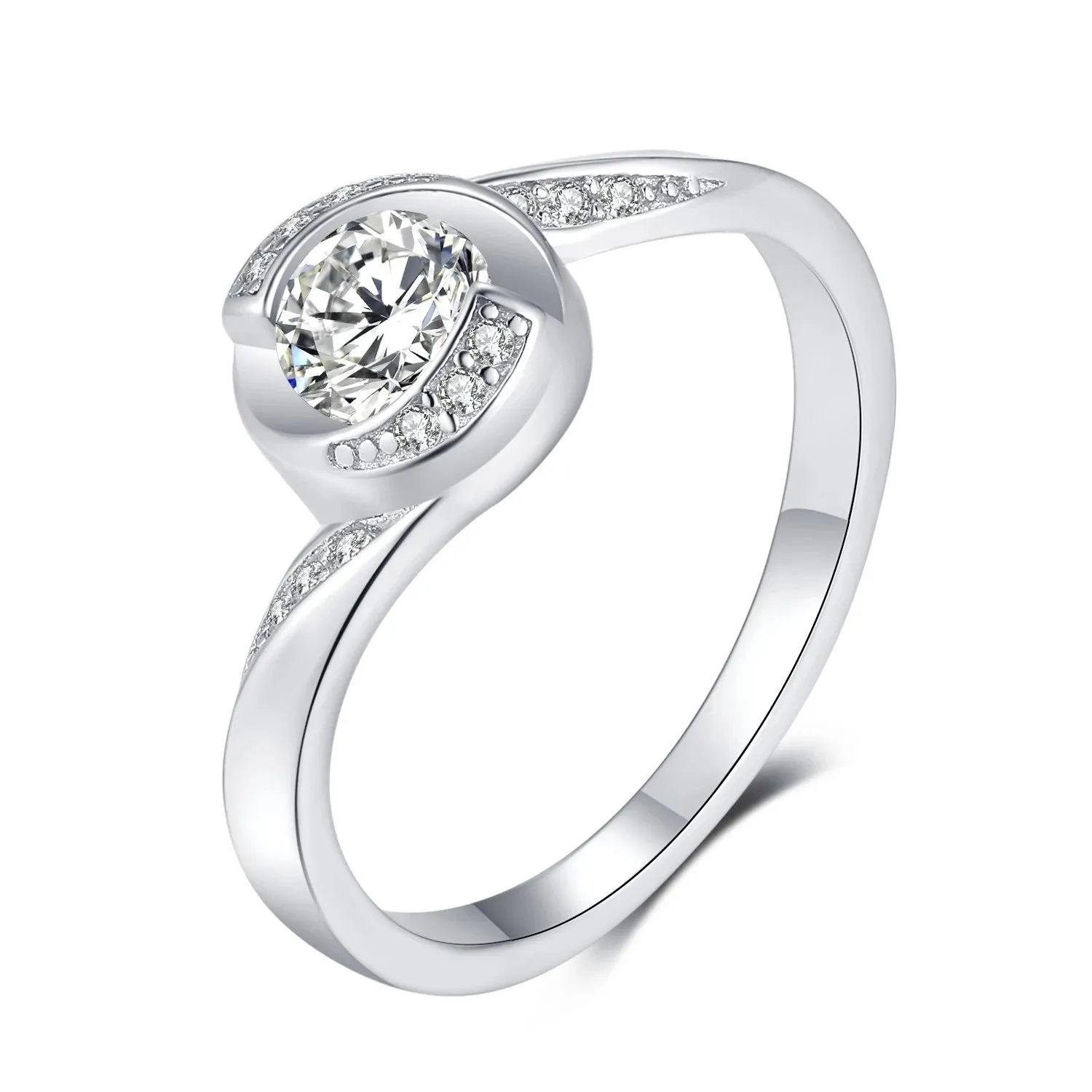 Bague de mariage en Moissanite de couleur D, diamant rond plaqué platine S925, bijoux simples et élégants pour femmes, populaire en américain