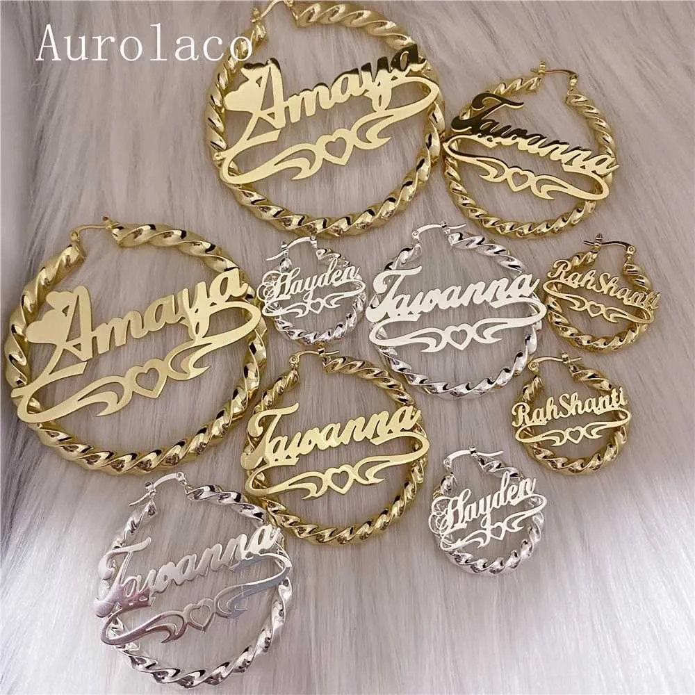 AurolaCo-pendientes con nombre personalizado de 3090MM, aros grandes de acero inoxidable, estilo Hip Hop, regalo para mujer 2109241751790