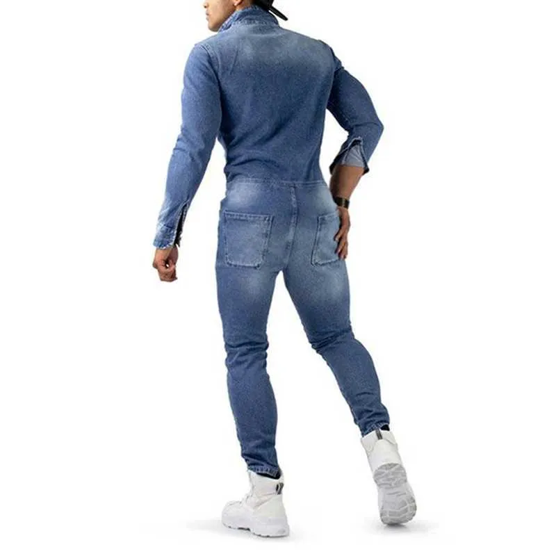 Męskie dżinsy Kombinezony Slim Fit Fit Boyfriend Jean Justoski Wiosna Jesień Streetwear Denim Bib Jumpsuit Mężczyzna Długie Pani Spodnie S-5XL 211011