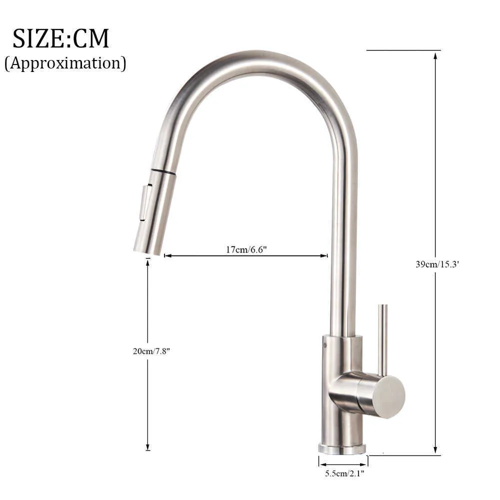 Onyzpily Brushed Nickel Mixer Faucet Single Hole Pull Out Spout Kitchen Sink Mixer Tap Stream Sprayer Head Chrome/Black Kitchen 210724