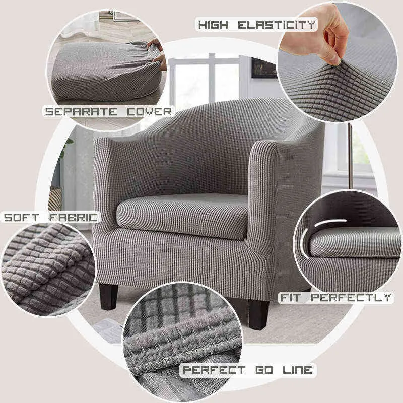 Tub Sofa Cover Jacquard Arm Chair s Slipcovers Living Room Coffee Club Couch Furniture Protector 211116