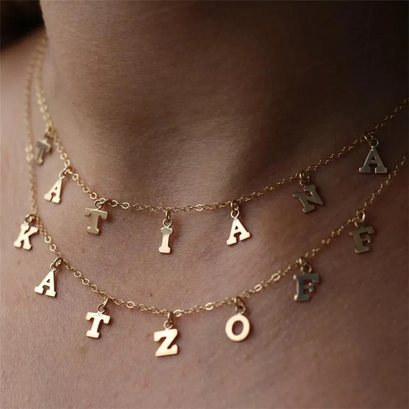 İlk mektup kolye adı gerginlik 14K altın dolu mücevher numarası kolier femme kolye mücevher boho kolye kadınlar için q0278j