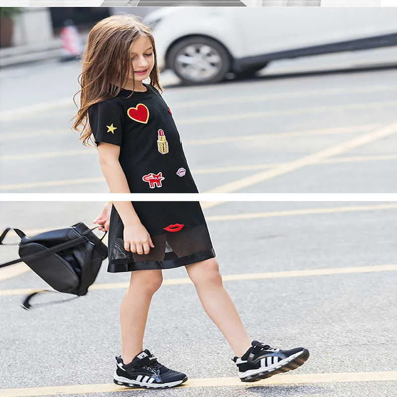 Wholesale Summer Teenagers Girl T-shirt Dress Short Sleeves Love Heart Lipstick Lips Casual Style Kids Clothes E033 210610