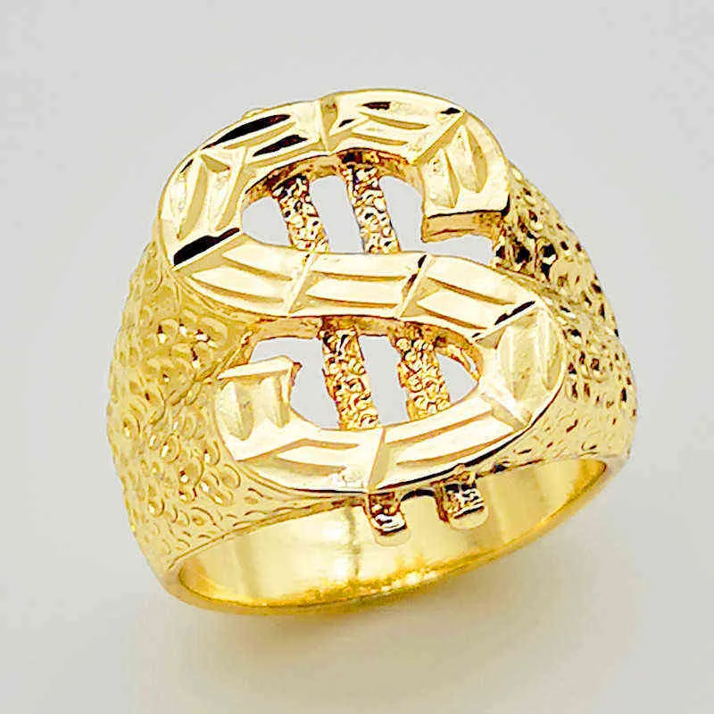 ラグジュアリー男性女性の手紙Sビッグリングクラシックゴールドカラーエンゲージメントリングチャーム中空お金の結婚指輪女性男性G1125