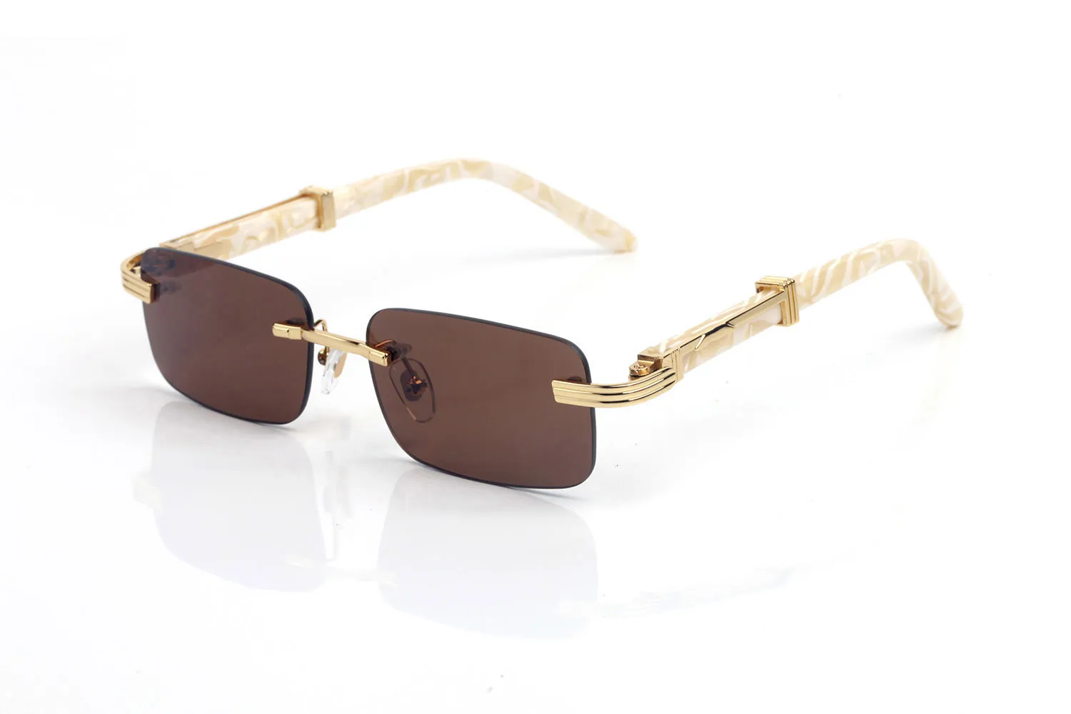 France Design Rimless Sunglasses For Mens Wooden Buffalo Horn Glasses Optical eyeglasses Women Waving Gold Wooden Eyewear Frames L2674
