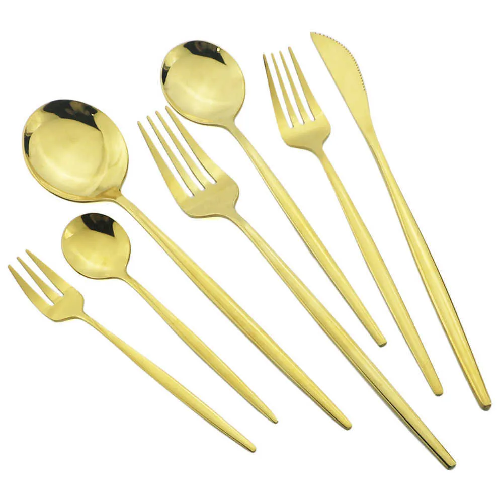 White Gold Dinnerware Silverware Knife Cake Fruit Fork Coffee Spoon Cutlery Flatware Stainless Steel Tableware 210804