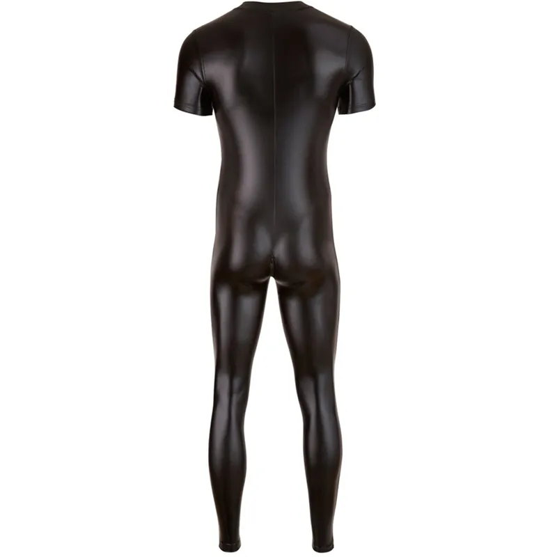 Catsuit Costumes Sexy homme en cuir PU Catsuit pour hommes peau serrée combinaison complète avant fermeture éclair ouvert entrejambe Latex Zentai Costume Costume 3XL