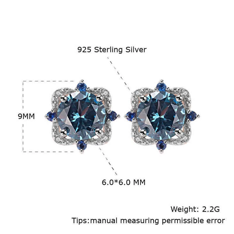 Real 925 Sterling Silver Stud Earrings Women Blue Topaz Create Gemstone Luxury Special Wedding Jewelry Trendy Accessories 2201084076839