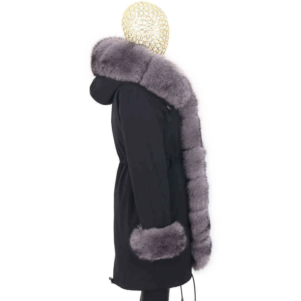 Larga impermeable Parka Chaqueta de invierno Mujeres Real Piel de piel natural Mapache Fur Streetwear Outerwear desmontable 210913
