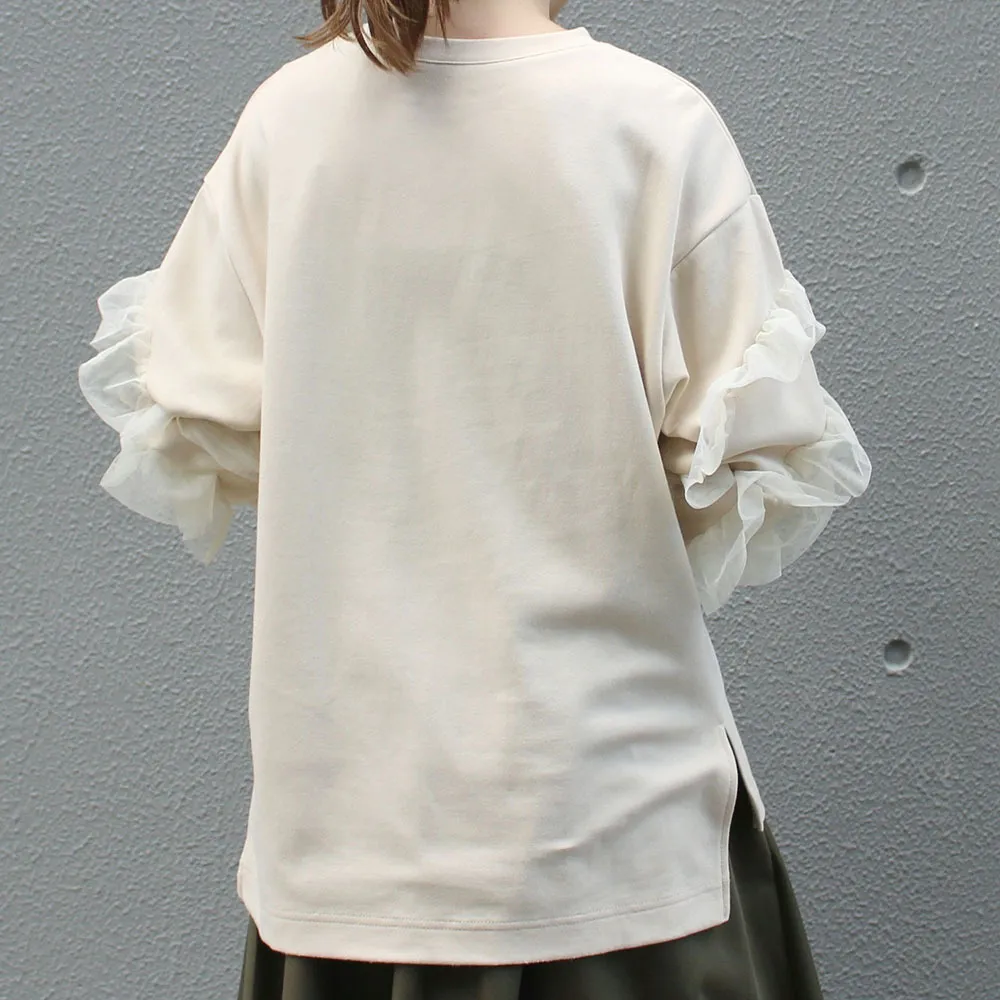 Hoodie dames lange mouw hoodie shirt mesh tule mouw frilled sweatshirts Japan stijl vrouwelijke tops losse tops vrouwen 201203
