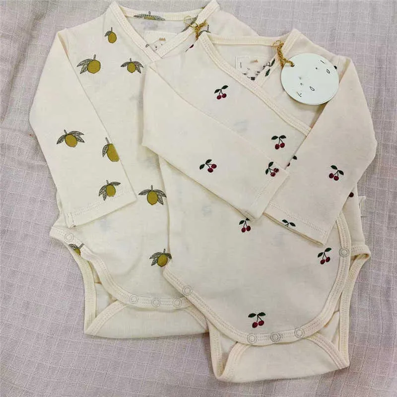 Pantaloni pagliaccetto a maniche lunghe bambini in cotone organico Imposta Born Cherry Lemon Motivo floreale Abbigliamento di marca Qualità K * 210619