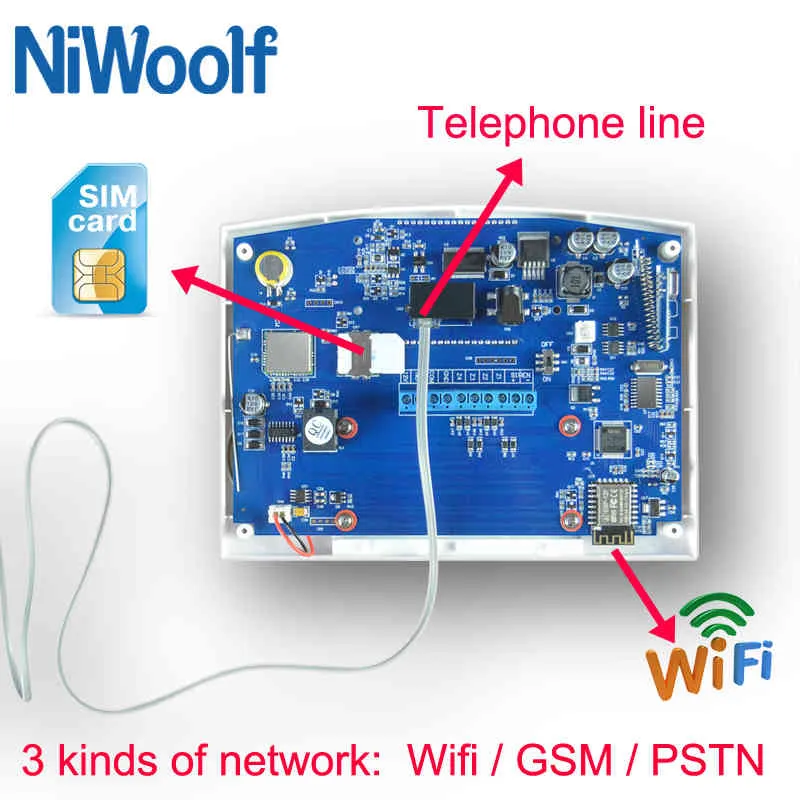 System Tuya WiFi GSM z czujnikiem bezprzewodowym / przewodowym 433 MHz Smart Home Pstn Alarm Rosyjski, Hiszpański, Francja, Włoski, Angielski Głos