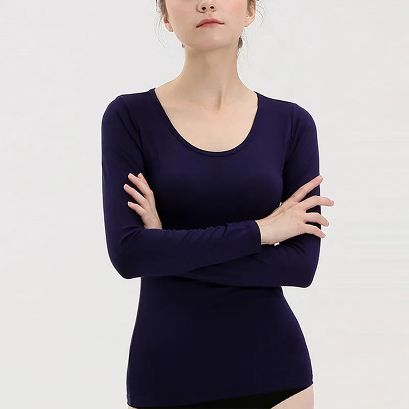 Women T-Shirts Buili-in Bra Padded Stretchable Modal Tops Tshirts Long Sleeve Plain Sexy Casual Korean Spring Autumn SA0067 210312