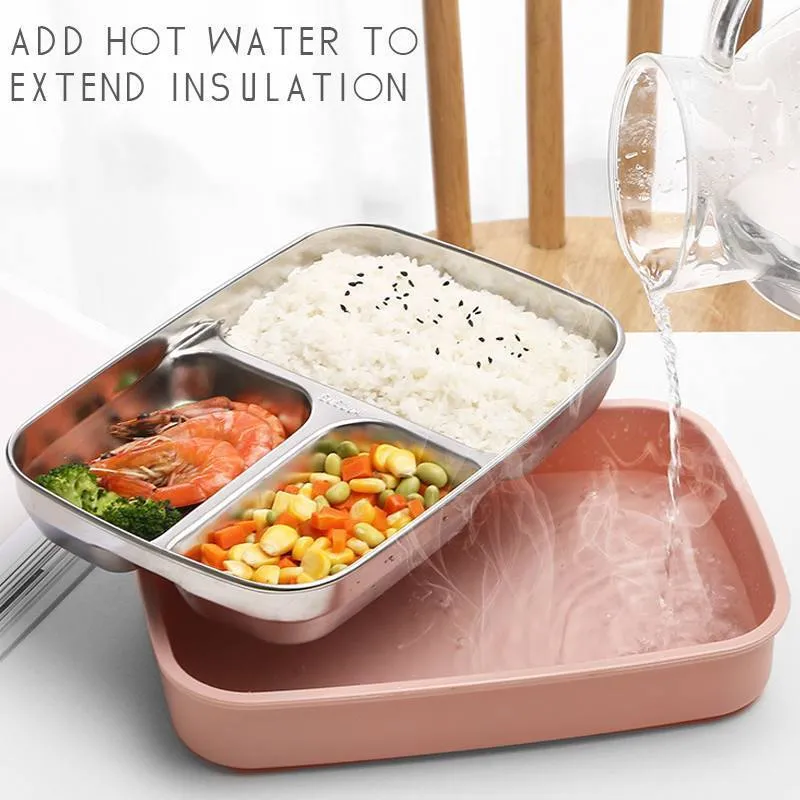 Boîte à lunch de style japonais 304 Boîte à lunch Bento en acier inoxydable avec compartiment Vaisselle Récipient alimentaire avec cuillère Baguettes Sac 201015