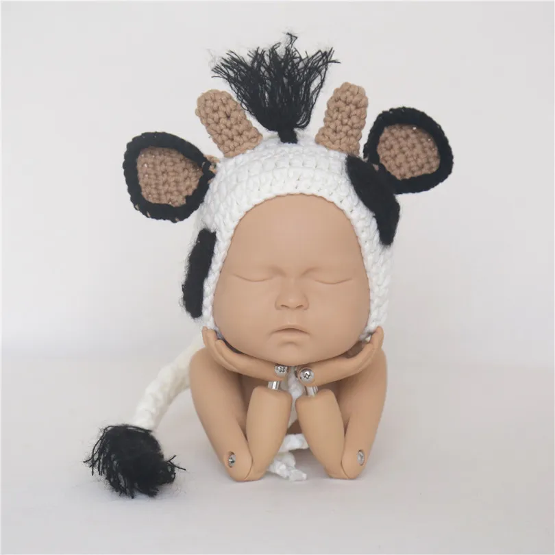 Bonnet de vache nouveau-né Accessoires de photographie Baby Boy Animal Cow Hat Toy Set Tricoté Infant Toddler Animal Cap 210309