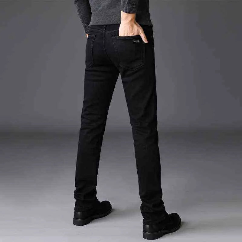 SHAN BAO Marca invernale aderente dritto stretch puro jeans neri stile classico moda uomo in pile spesso caldo sottile 211111