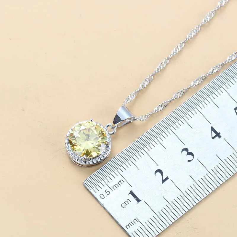 Glanzende gele kleurrijke zirkoon kostuum ronde sieraden sets voor vrouwen ketting en oorbellen bruids bruiloft sets H1022