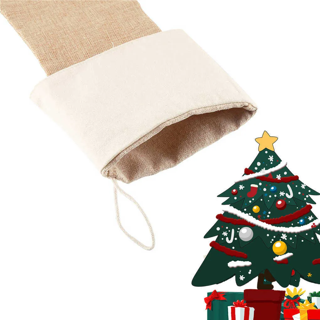 6 pezzi set calzini natalizi calze grandi di tela calza natalizia di iuta semplice decorazione camino decorazione da tavolo feste 210911284W