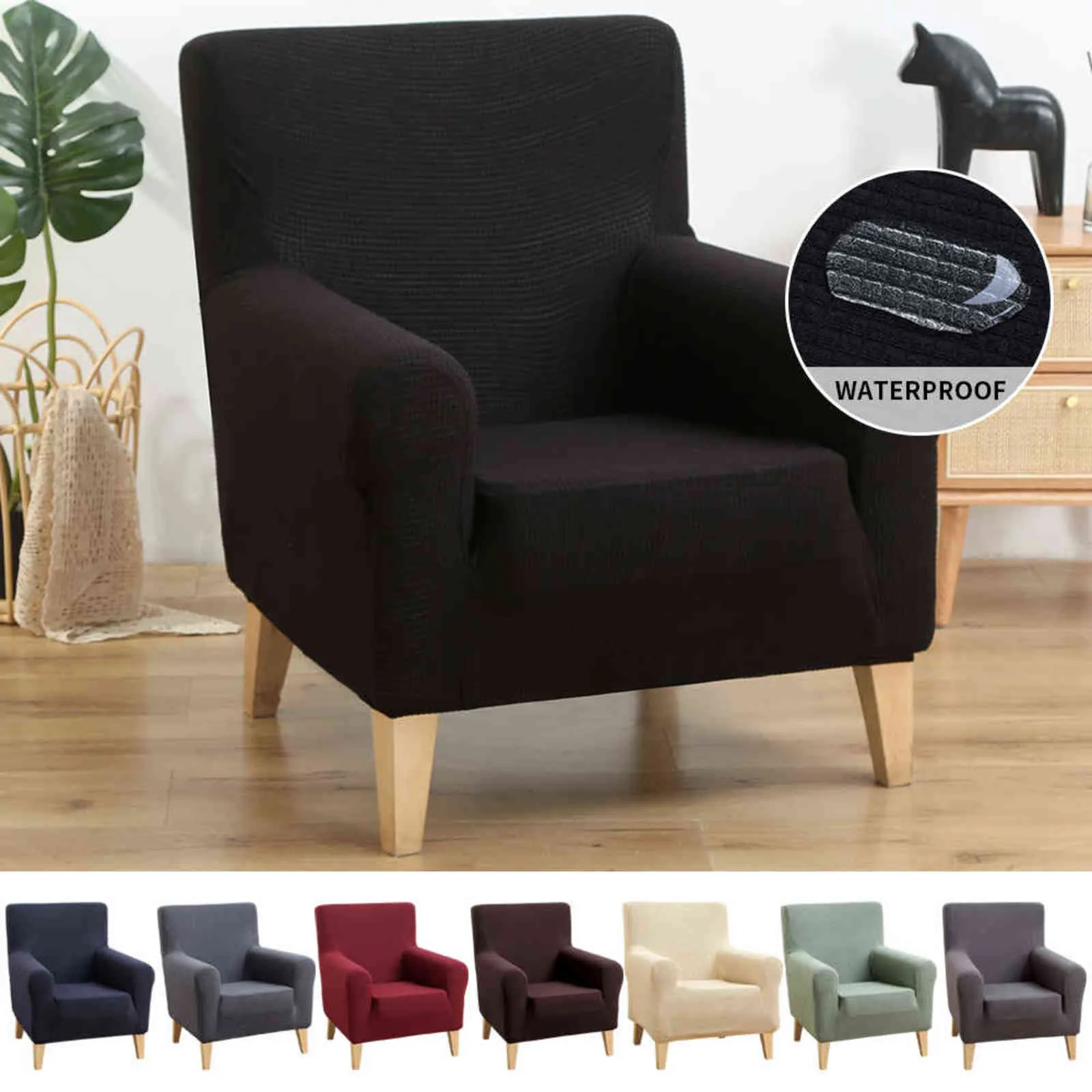 Pojedyncze wodoodporne opadające ramię Wstecz Krzesło Coverlastic Fotel Wingback Skrzydło Sofa Pokrywa Stretch Protector Slipcover 211116