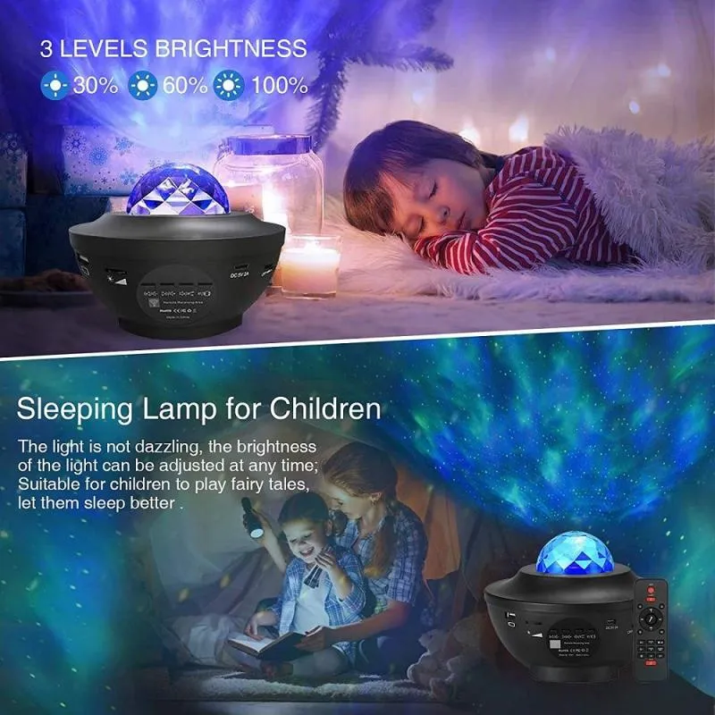 LED -stjärnprojektor Night Light Galaxy Starry Night Lamp Ocean Wave Projector med musik Bluetooth -högtalare Remote Control för Kid6108574