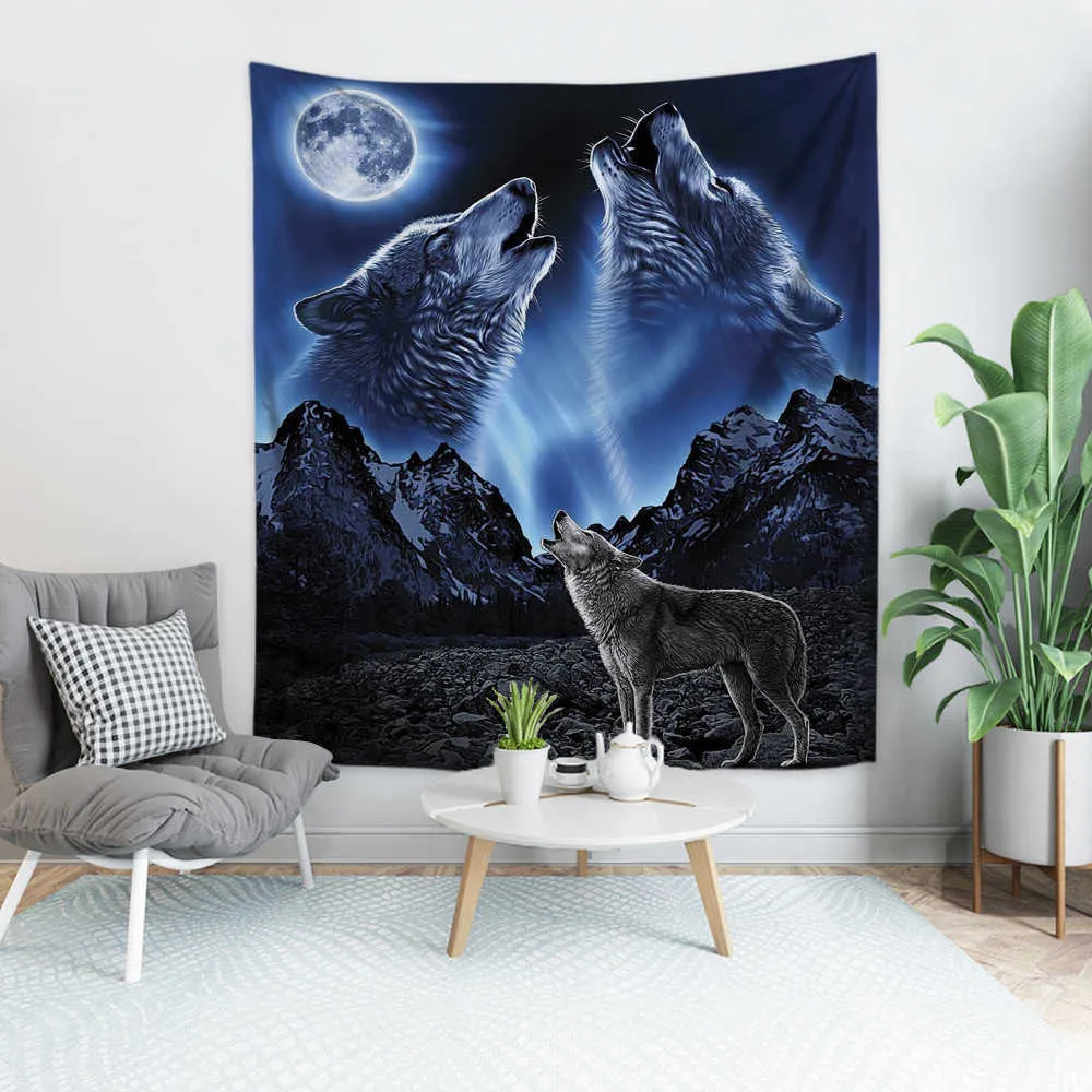 Cilected 3D-Wolf-Wandteppich, Wandbehang, Polyester, dünn, Boho-Stil, Shop, Traumnetz-Druck, Wandteppich, Wohnzimmer, Schlafzimmer, Dekoration, 25809630