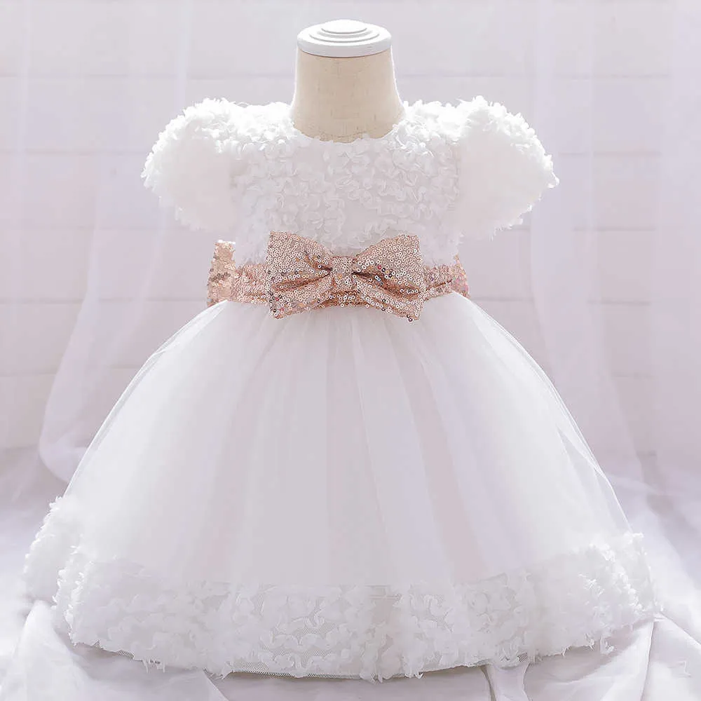 Sequin Baby Girl Dress First Birthday For Christening Big Bow Party Wedding Princess Dresses 0-24 Month 210611