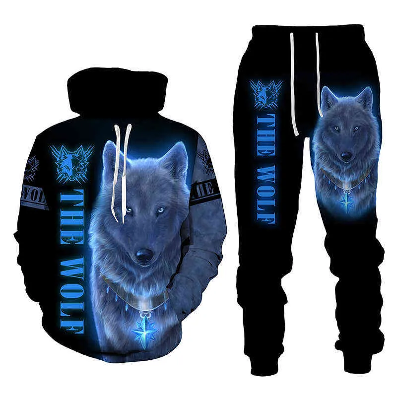 Zwierząt 3D Drukowane męskie Bluza Bluzy Ustaw męska Tiger Dres / Pullover / Kurtka / Spodnie Zestaw Sportswear Casual Male Garnitur G1217