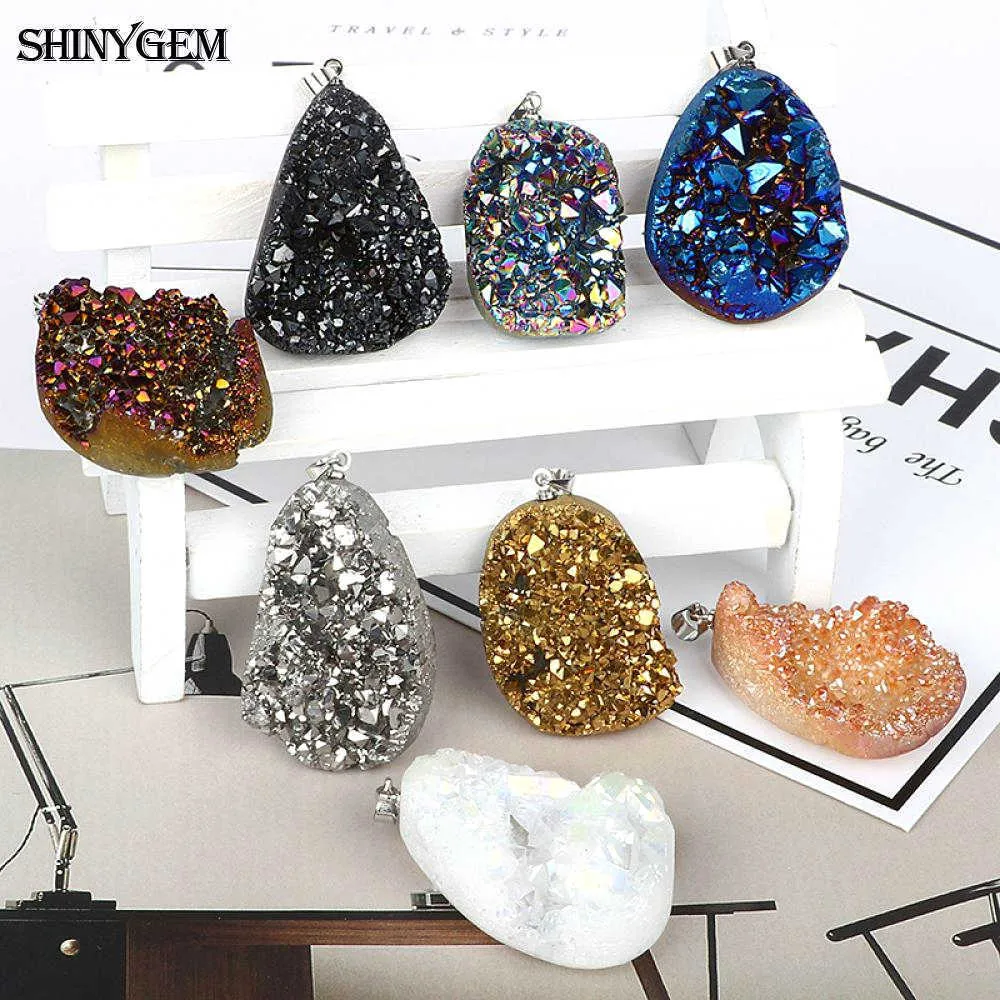ShinyGem Espumante Natural Chakra Opala Pingentes Multi Color Druzy Cristal Pedra Pingente Encantos Fazer Jóias Envio Aleatório G09306a