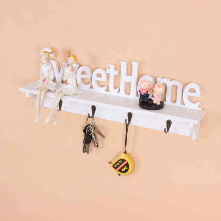 Sweet Home Shelves Hat Key Holders 4 Hooks Wall Mounted Storage Organizer Hanger Rack Hanging Decoration D3 211112