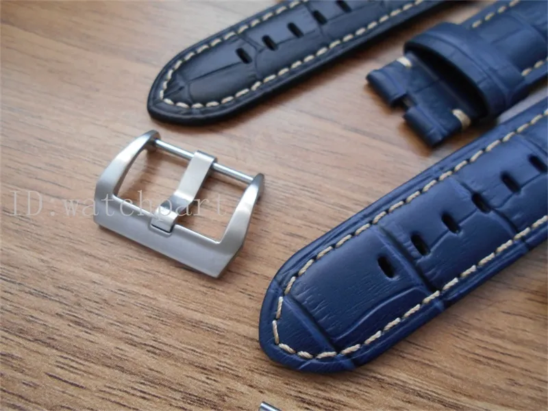 WatchPart Watchband Handmade Echte lederen horlogeband met pin buckle Fit Pam Watch in 24mm Black Brown Blue Mens Watches6167086