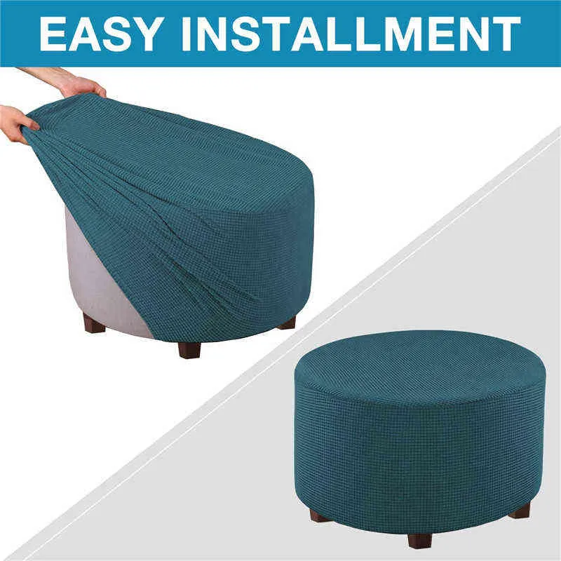 Elastic Round Ottoman Slipcover Footstool Protector Removable Washable Stretch Storage Sofa Foot Cover for Living Room 211207