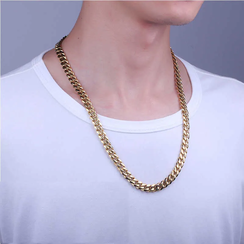 Collana Mens Cuban Link Catene in acciaio inossidabile Collana di lucidatura Collana in acciaio Hip Hop Rock Gioielli collo Accessori uomo Q0809