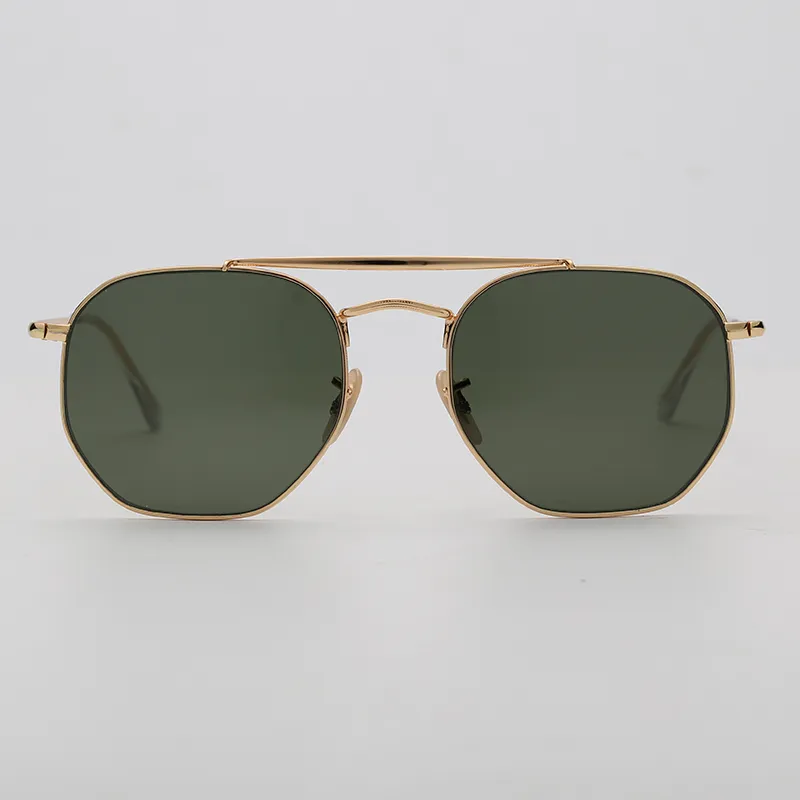 Herren-Sonnenbrille, Designer-Sonnenbrille, sechseckige Doppelsteg-Mode-Sonnenbrille, UV-Glaslinsen mit Lederetui und alles im Einzelhandel erhältlich, p3290