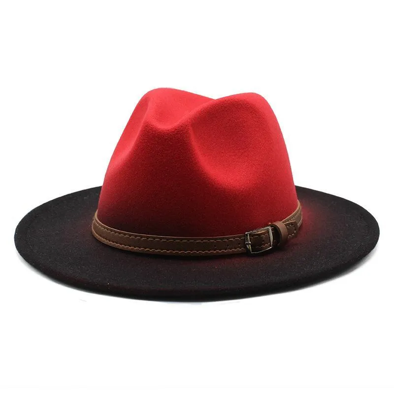 Chapéus de Brim Grande 2021 Estilo Big Edge Lãs Espessadas Top Chapéu e Gradiente Feminino Gradiente Dois Color Jazz Feltro