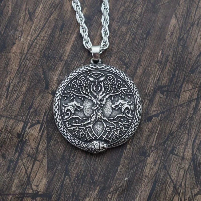 Pendentif Colliers Arbre de vie Loup Serpent Collier Ouroboros Viking Talisman Norse World Jewelry207j