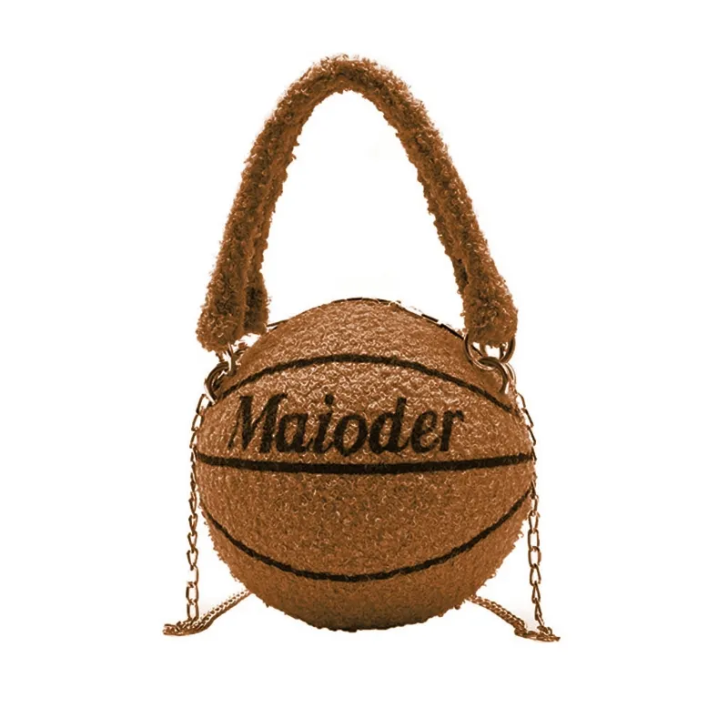 Sacs à main en cuir PU pour femmes, sac à bandoulière en forme de basket-ball, fourre-tout en peluche