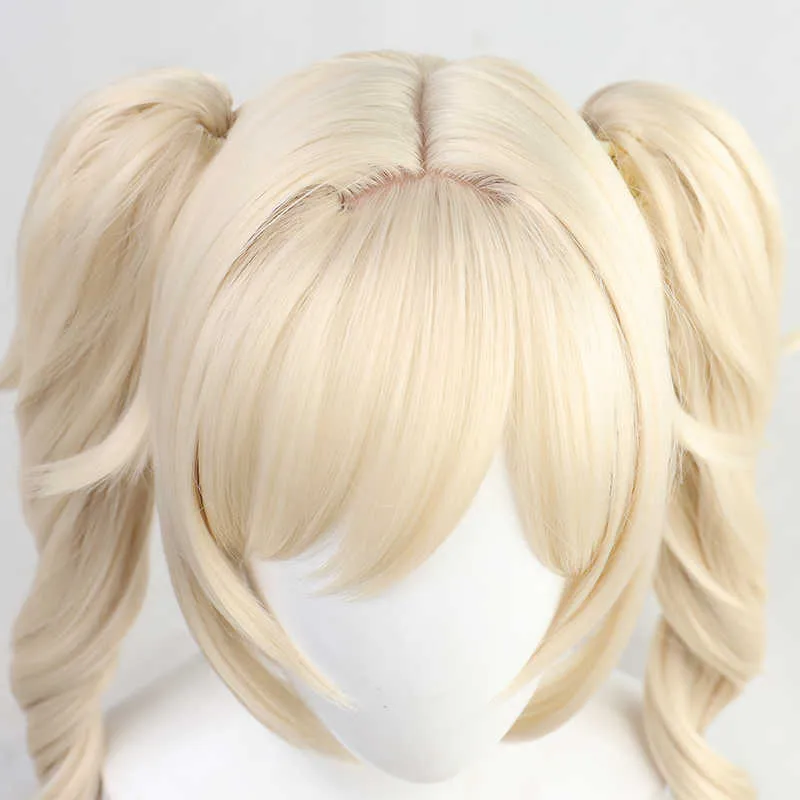 Genshin Impact Barbara Curly Ponytail Blonde Longue Cosplay Résistant À La Chaleur Synthétique Cheveux Halloween Carnaval Party + Bonnet De Perruque Gratuit Y0903