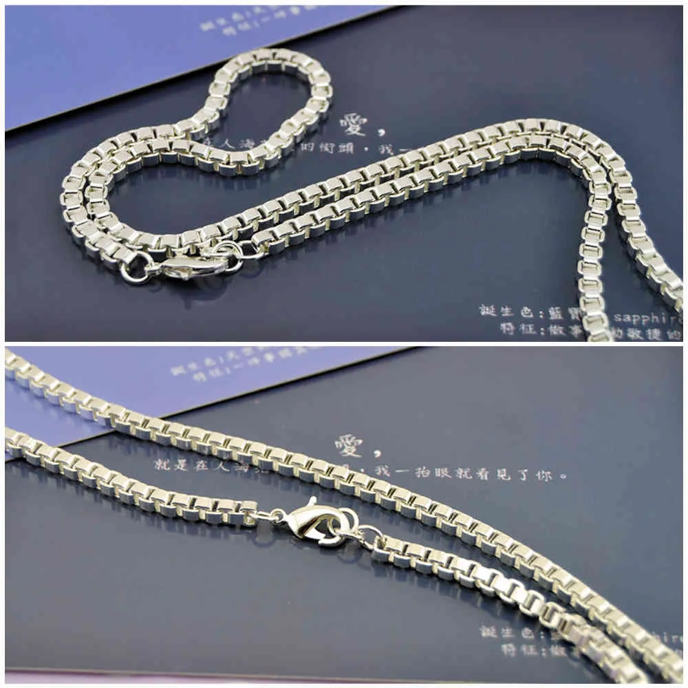 Classic Really 100 925 Sterling Silver Box Chain Necklace Fashion Men Women 3mm 1826 inch Choker Hiphop Punk Jewelry6802022