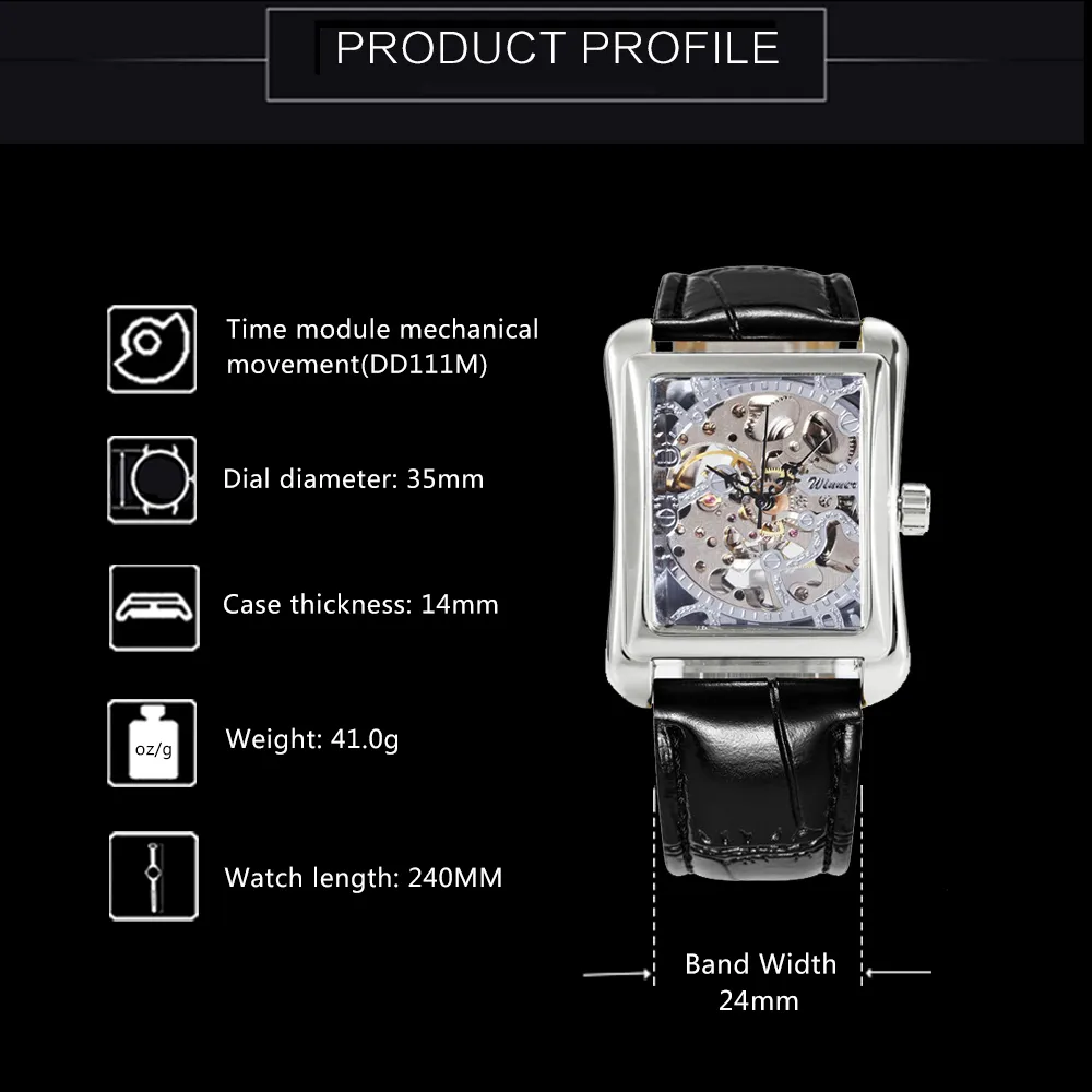 WINNER Uhr für Damen, Luxus-Top-Marken-Design, modische Skelettuhr, mechanisch, Tonneau-Leder, 210310205q