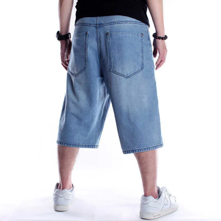 Jean Short Men 3/4の長さのズボンの男性ストレートプラスサイズの夏の緩いブリーチヴィンテージヒップホップストリートウェアパンツデニムショーツ210716
