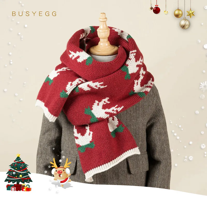 Red cute lovely winter child scarf boys and girls knit deer thick warm narrow small high quality scarves christmas gifts for kid