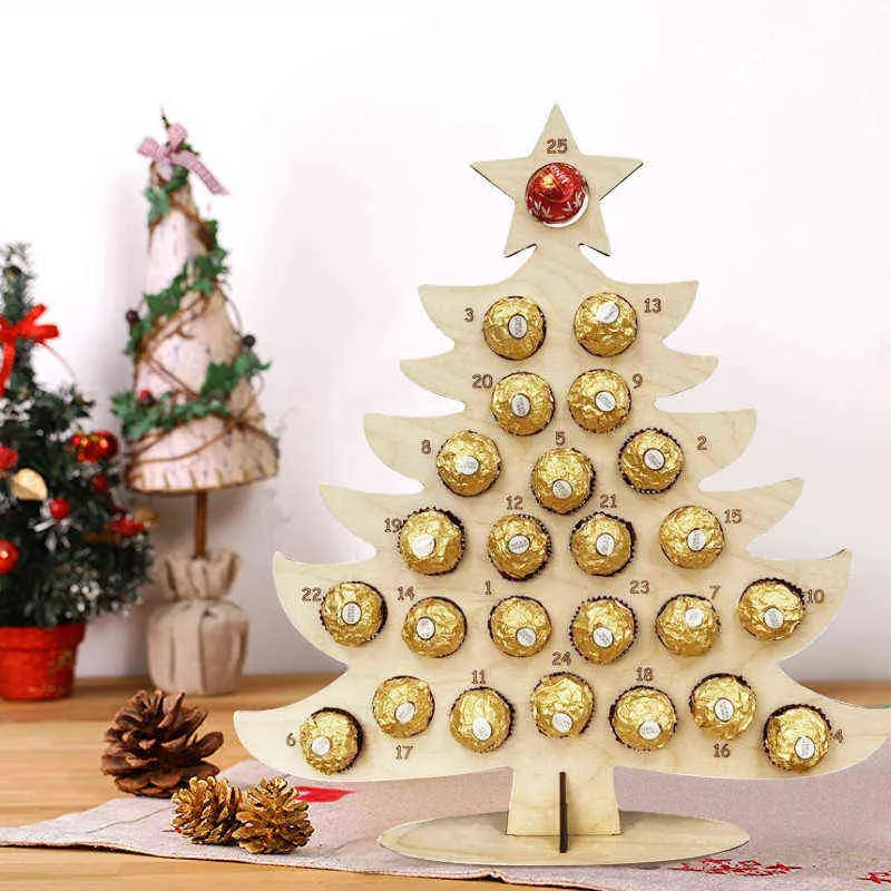 2022年のクリスマスの木製のアドベントカレンダーチョコレートホルダーカウントダウンカレンダークリスマスエルクカウントダウンカレンダークリスマスのためのカレンダー211104